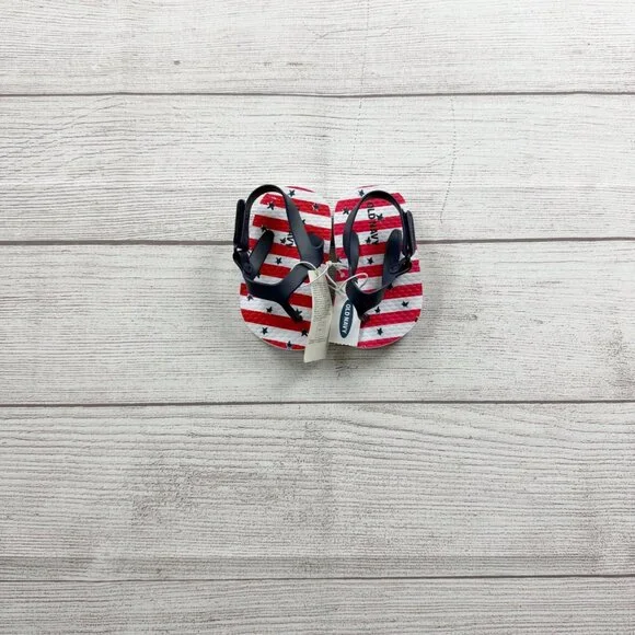 Old Navy Baby Patriotic Flip Flop Sandals Stars Stripes NWT 3 6-12 Months - Picture 1 of 3